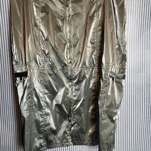 DollsKill Silver Metallic Shiny Pencil Cargo Knee Length Skirt S